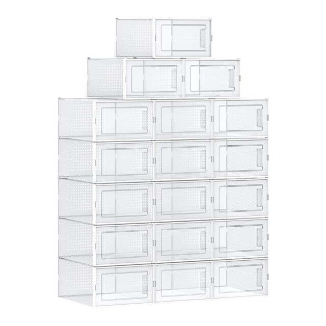CaliCosy Set van 18 stapelbare transparante plastic schoenendozen 2929485 large