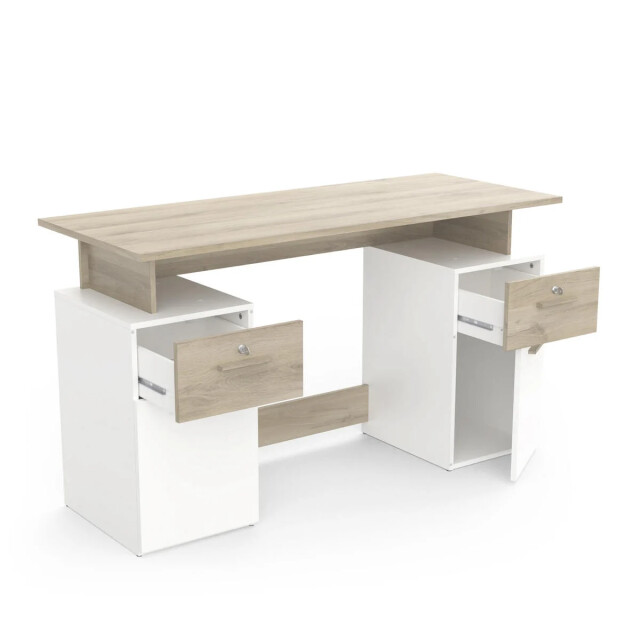 CaliCosy Dubbel ladeblok bureau, hout en wit decor l134,8 cm platon 2931885 large