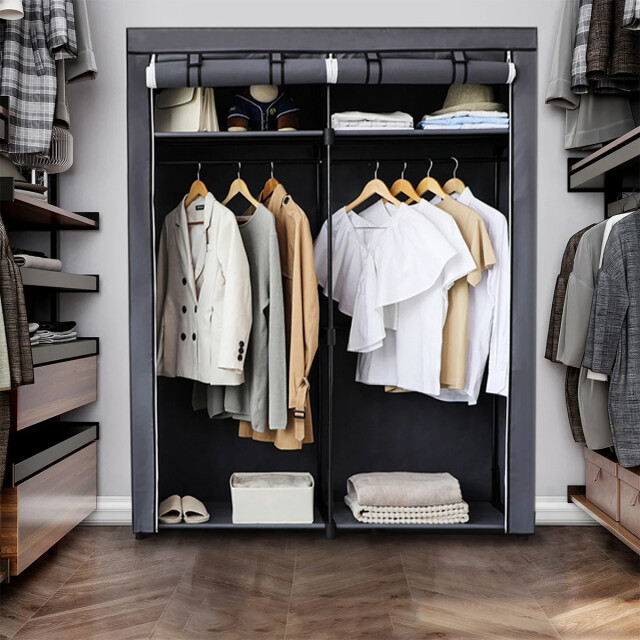CaliCosy Opvouwbare kledingrek met 2 stangen en beschermhoes l140 x h174 cm 2929405 large