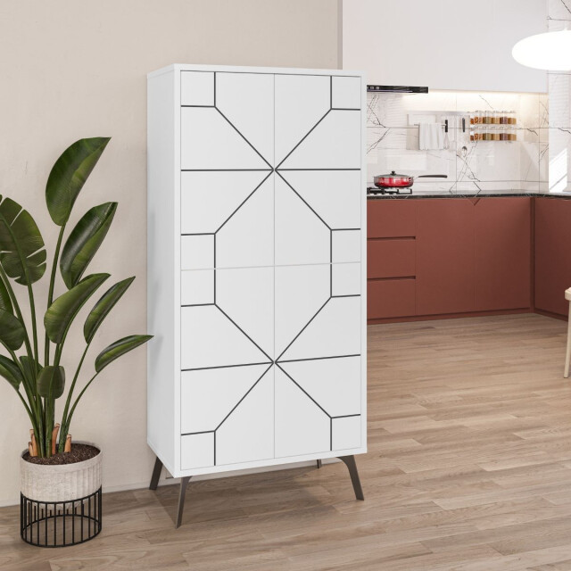CaliCosy Buffet hoog 4 witte deuren met zwarte decoraties h136 cm dune 2930423 large