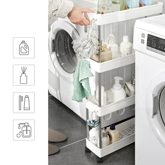 CaliCosy Witte bijzettafel op wielen met 4 niveaus l12,5 x h86 cm 2929403 large