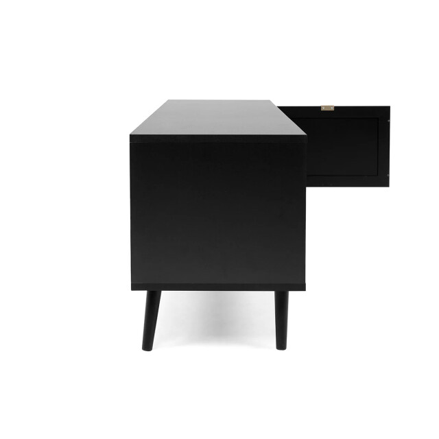 CaliCosy Tv-meubel met 2 deuren, 2 neerklapbare fronten, rotanprint en zwart villa - 2930023 large