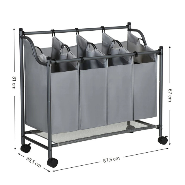 CaliCosy Wasmand met 4 verwijderbare grijze zakken op wielen l87,5 cm 2929483 large