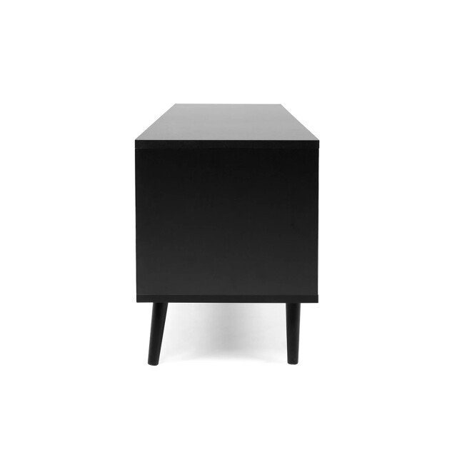 CaliCosy Tv-meubel met 2 deuren, 2 neerklapbare fronten, rotanprint en zwart villa - 2930023 large