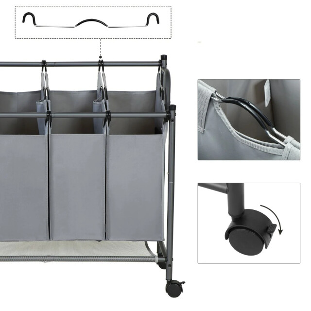 CaliCosy Wasmand met 4 verwijderbare grijze zakken op wielen l87,5 cm 2929483 large