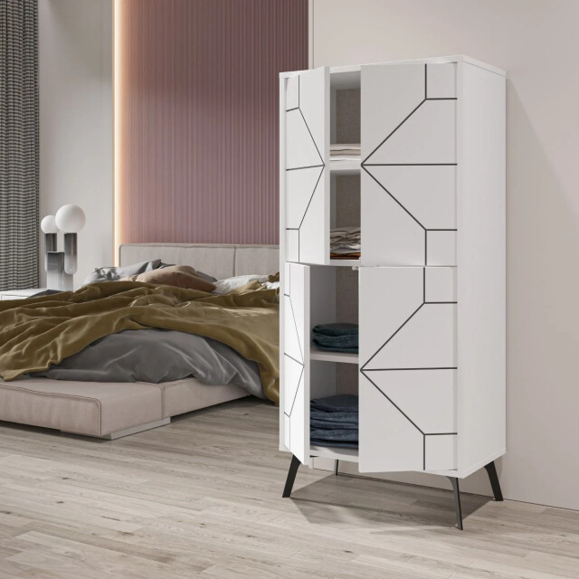CaliCosy Buffet hoog 4 witte deuren met zwarte decoraties h136 cm dune 2930423 large