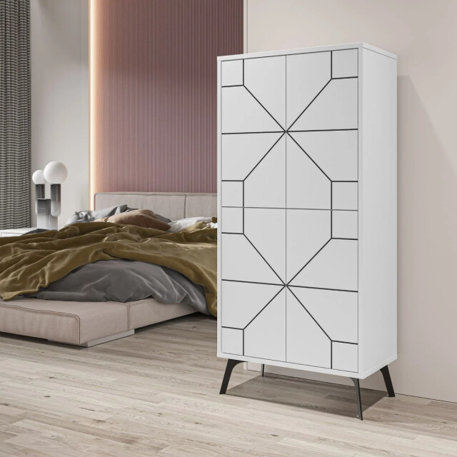 CaliCosy Buffet hoog 4 witte deuren met zwarte decoraties h136 cm dune 2930423 large