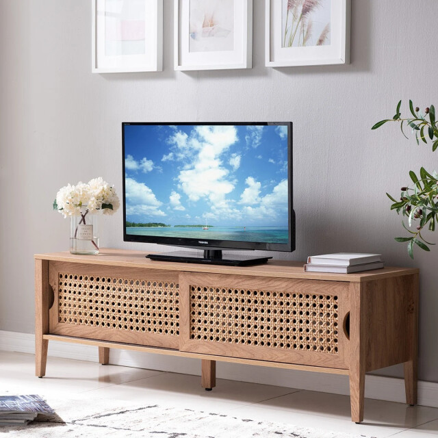 CaliCosy Tv-meubel met 2 schuifdeuren, rotan decor 2929663 large