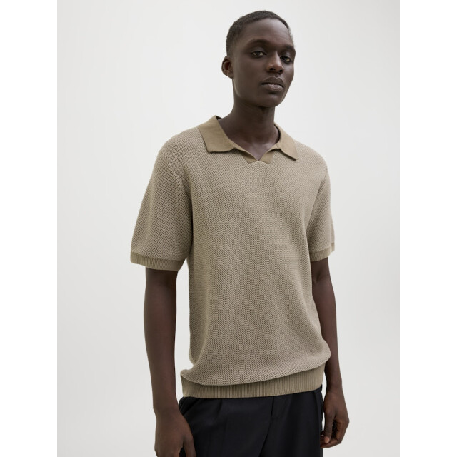 Jack & Jones jprcceaston knit split neck ss sn 12273012 rain drum 05311.840.0038 large