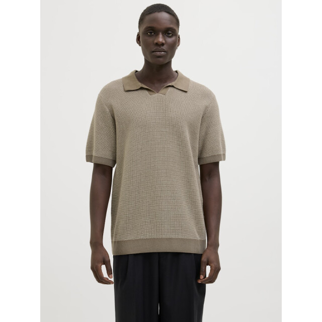 Jack & Jones jprcceaston knit split neck ss sn 12273012 rain drum 05311.840.0038 large