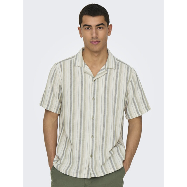 Only & Sons onstrev life reg stripe ss shirt no 22025659 seagrass 05632.369.0027 large