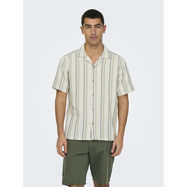 Only & Sons onstrev life reg stripe ss shirt no 22025659 seagrass 05632.369.0027 large