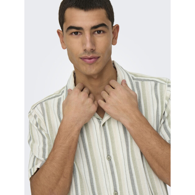 Only & Sons onstrev life reg stripe ss shirt no 22025659 seagrass 05632.369.0027 large