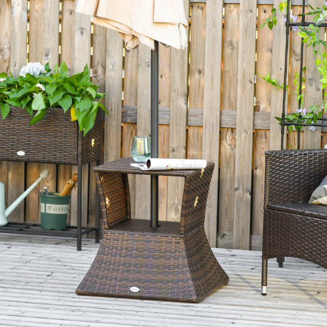 4goodz Outsunny parasolstandaard met bijzettafel zonneschermhouder polyrotan - 3170184 large