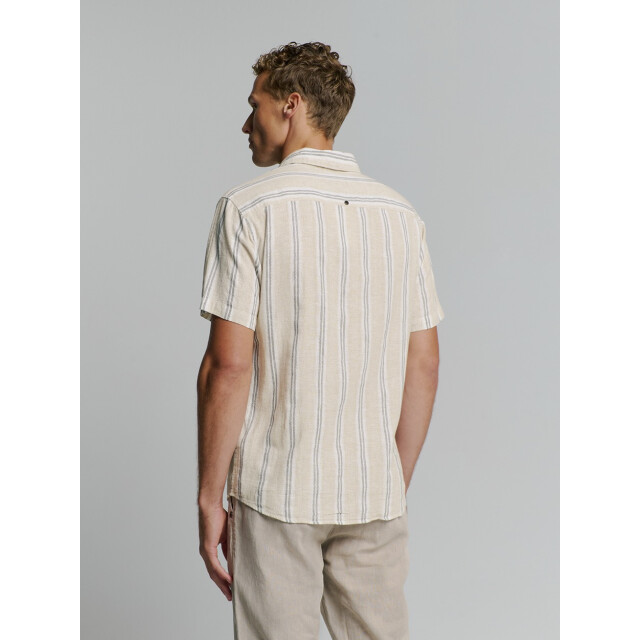 No Excess Shirt short lseeve bobby vertical stripe with linen zand dessin 5319.06.0005 large