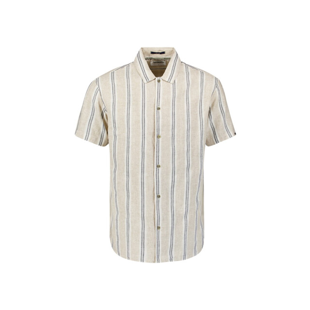 No Excess Shirt short lseeve bobby vertical stripe with linen zand dessin 5319.06.0005 large