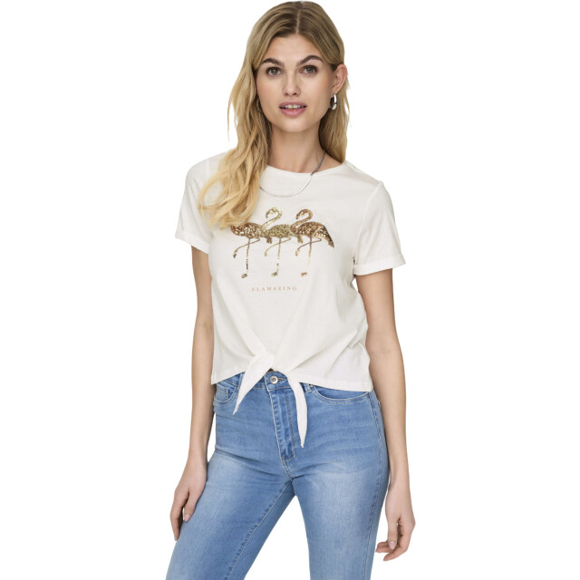 Only Onldora s/s knot fold-up top jrs cloud dancer/flam 15346678-177922001 large