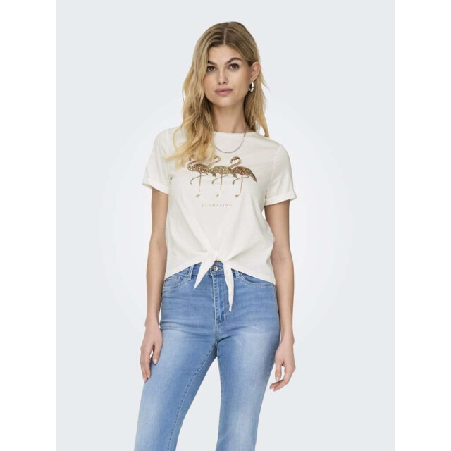 Only Onldora s/s knot fold-up top jrs cloud dancer/flam 15346678-177922001 large