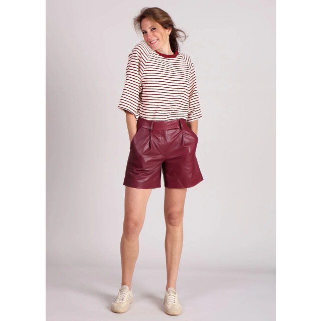 Co'Couture Phoebecc leather pleat shorts burgundy 9308415295816 large