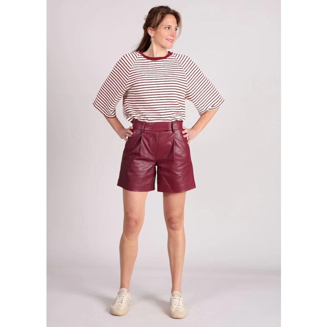 Co'Couture Phoebecc leather pleat shorts burgundy 9308415295816 large