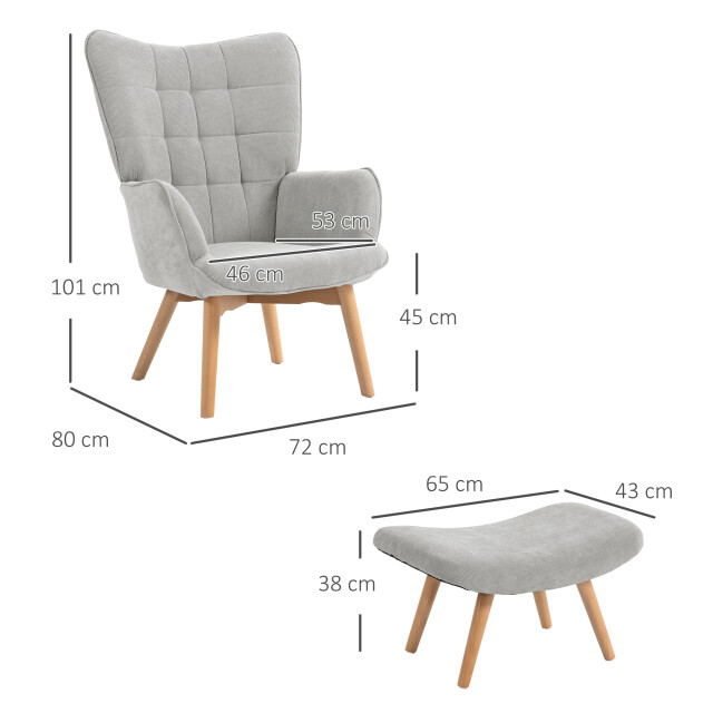 4goodz Homcom oor-fauteuil met voetenbank ribfluweel optiek - 3170808 large
