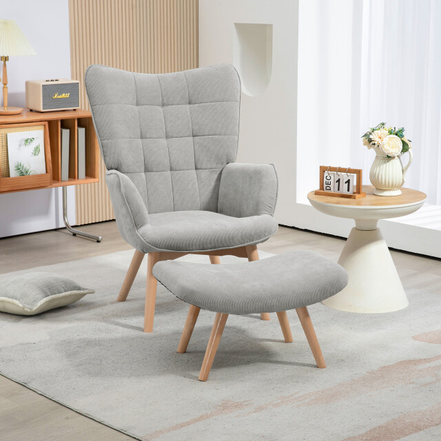 4goodz Homcom oor-fauteuil met voetenbank ribfluweel optiek - 3170808 large