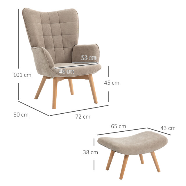 4goodz Homcom oor-fauteuil met voetenbank ribfluweel optiek - 3170809 large