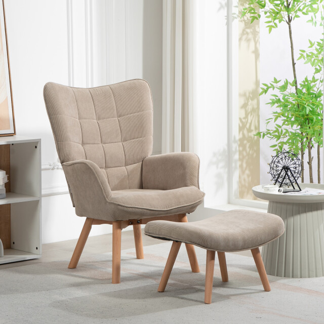 4goodz Homcom oor-fauteuil met voetenbank ribfluweel optiek - 3170809 large