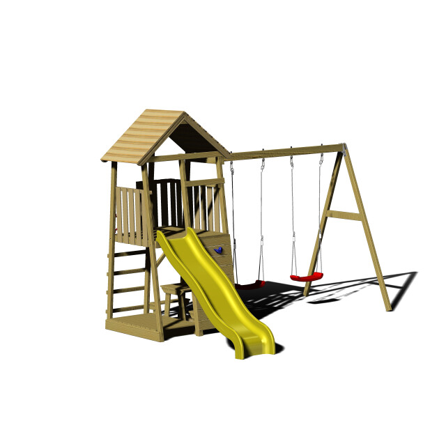 Wendi Toys Houten speeltoren giraffe met glijbaan, klimwand, 2 schommels & 3170980 large