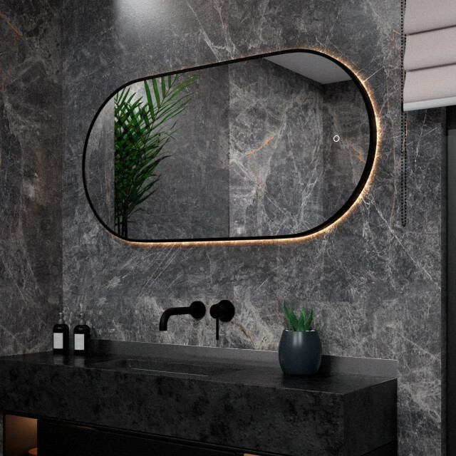 Mirlux Badkamerspiegel 120x60cm ovaal zwart frame 3170924 large