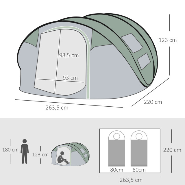 4goodz Outsunny campingtent 3-4 personen koepeltent werptent 263x220x123cm 3171184 large