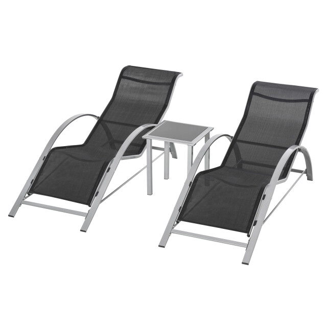 4goodz Outsunny 3-delige ligstoel-set 2 stoelen en 1 tafel zwart 3171375 large