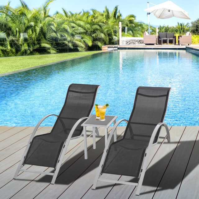 4goodz Outsunny 3-delige ligstoel-set 2 stoelen en 1 tafel zwart 3171375 large