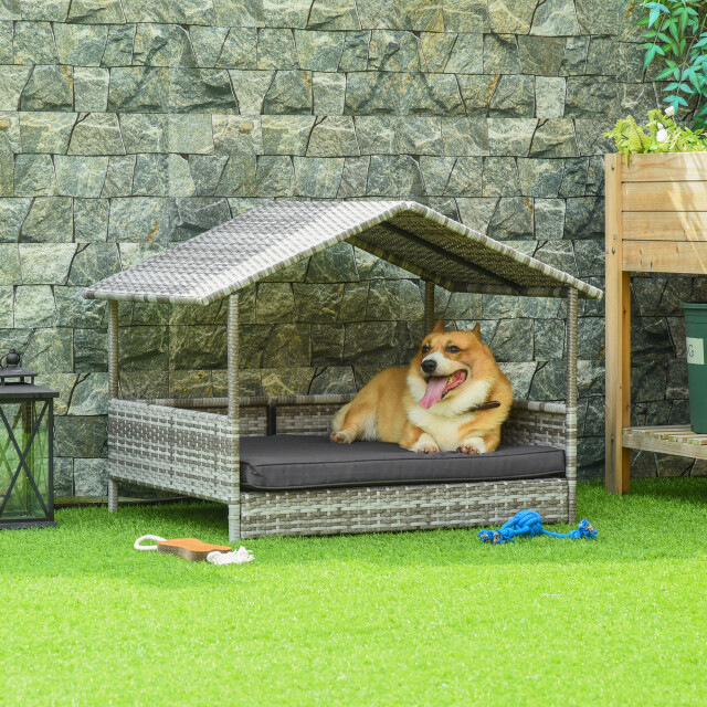 4goodz Pawhut rattan hondenbed in huis vorm met kussen 69x98x70 cm 3171380 large