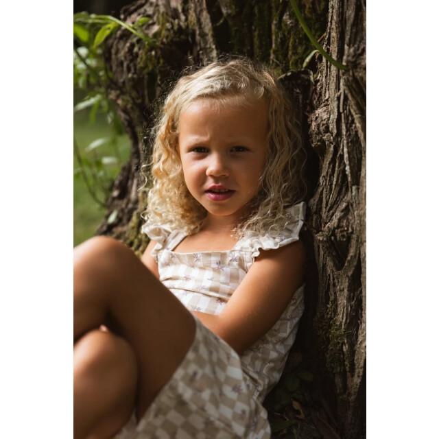 Quapi Zomer broek meisjes - aop geruit fauve QS253 - Fauve - wit - AOP geruit large