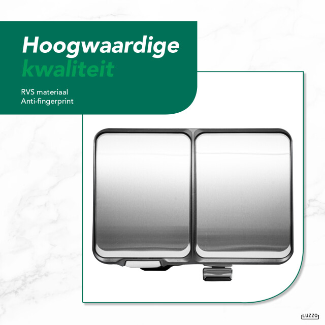 Luzzo ® ohio 60 ltr afvalscheidingsprullenbak rvs – pedaalemmer met soft close 3047792 large