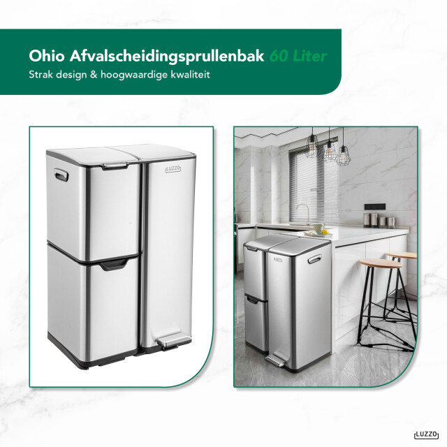 Luzzo ® ohio prullenbak afvalscheiding 60 liter pedaalemmer met soft close 3047791 large