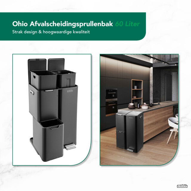 Luzzo ® ohio 60 ltr afvalscheidingsprullenbak rvs – pedaalemmer met soft close 3047792 large