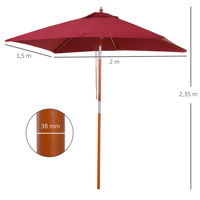 4goodz 3-delig kantelbare parasol hout rechthoekig 200x150x230 cm wijnrood 3171655 large