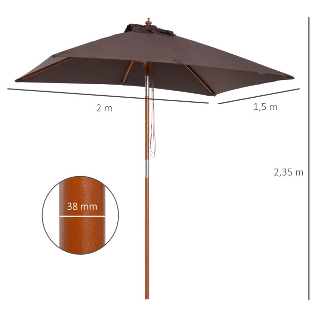 4goodz 3-delig kantelbare parasol hout rechthoekig 200x150x230 cm bruin 3171656 large