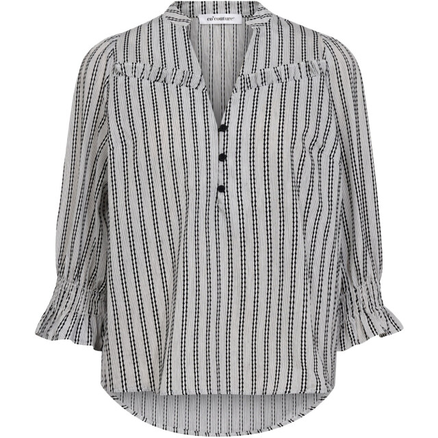 Co'Couture Noracc frill ss blouse white black 35798-40096 large