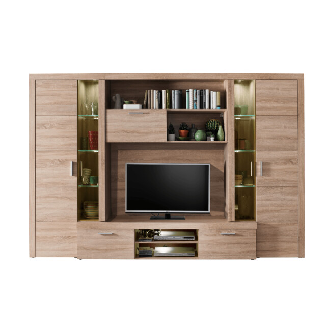 CaliCosy Grote tv-compositie met decoratieve verlichting in natuurlijk eiken l291 cm - 3042532 large