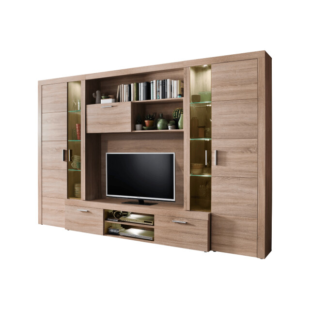 CaliCosy Grote tv-compositie met decoratieve verlichting in natuurlijk eiken l291 cm - 3042532 large