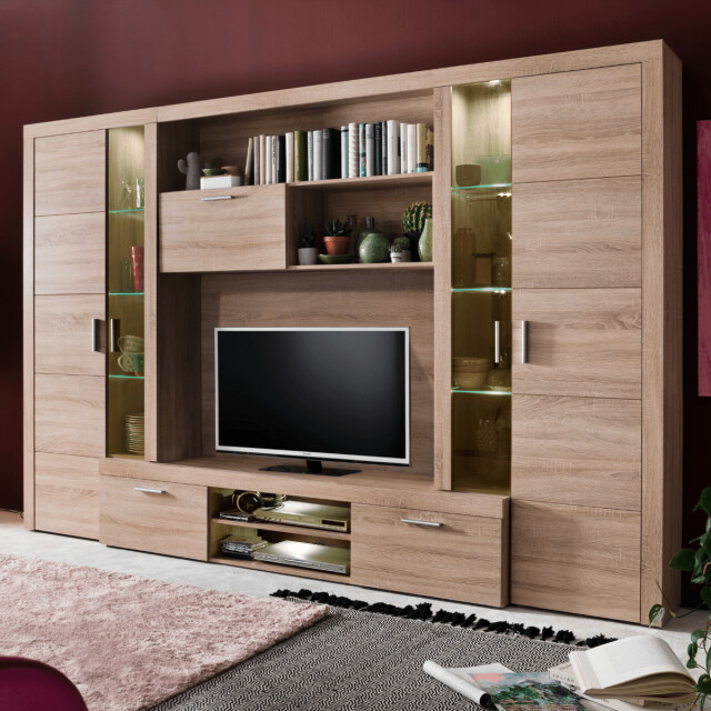 CaliCosy Grote tv-compositie met decoratieve verlichting in natuurlijk eiken l291 cm - 3042532 large