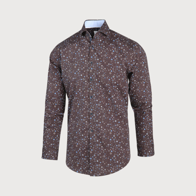 Blue Industry Bruin blauw stippenprint overhemd | 2125.22-BROWN large