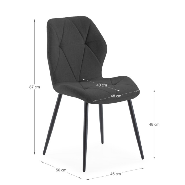 CaliCosy Set van 4 stoelen in stof met zwarte metalen poten l47,5 cm luna 3078792 large