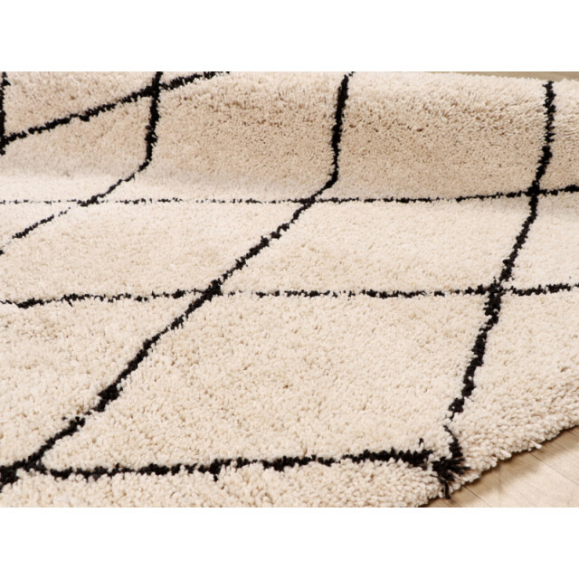 Velaar Vloerkleed berlin hoogpolig geruit fluffy berber zwart wit- 160x230 cm 3172145 large