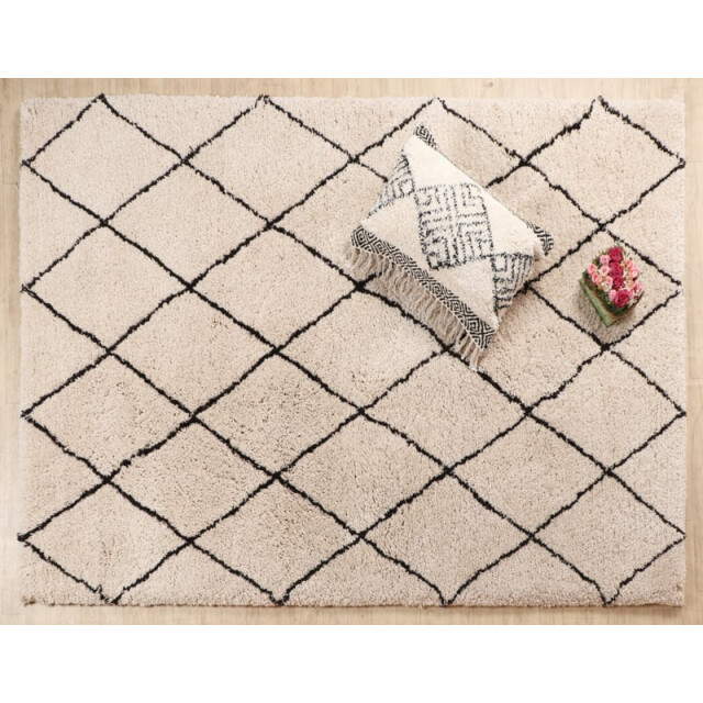 Velaar Vloerkleed berlin hoogpolig geruit fluffy berber zwart wit- 160x230 cm 3172145 large