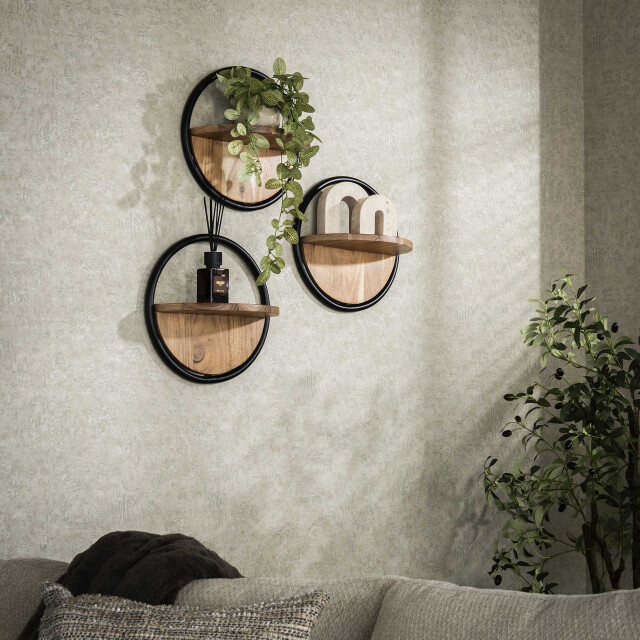 Hoyz wandschap rond set-3 massief acacia naturel 3171139 large