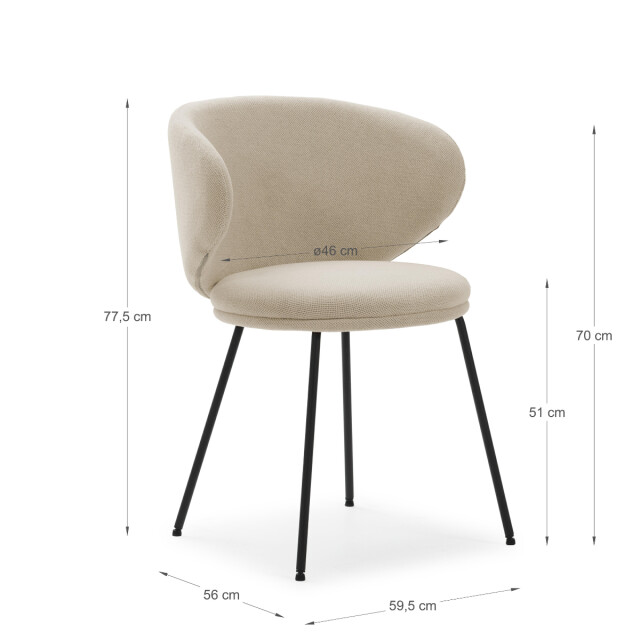CaliCosy Set van 2 stoelen in stof met zwarte metalen poten l60 cm rush 3078760 large